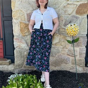 Elastic waist paisley and floral midi skirt size large black